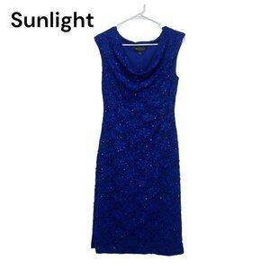 Connected Apparel Women Royal Blue Sleeveless Sequin Lace Ruched Dress Size 8